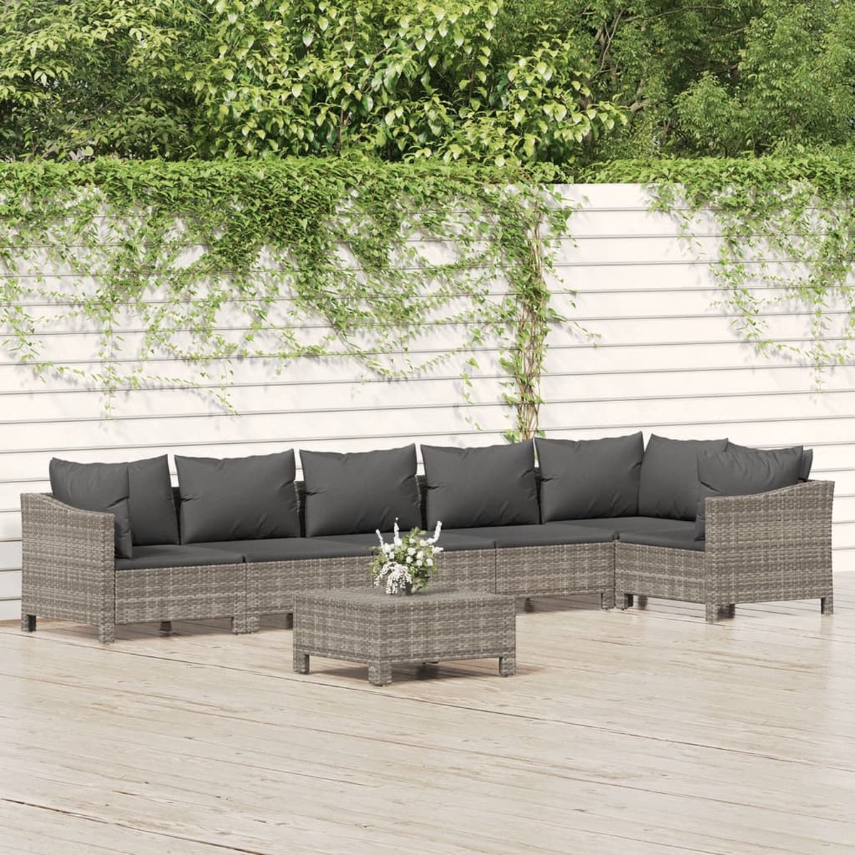 vidaXL 7-delige Loungeset met kussens poly rattan - Grijs