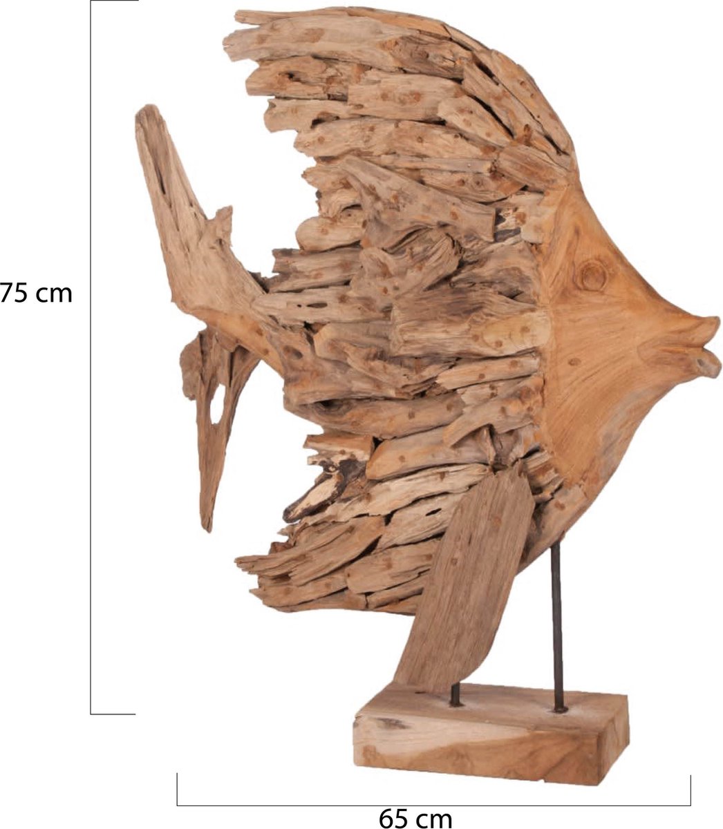 Dijk Natural Collections DKNC - Teakhout Drijfhout vis op standaard - 65x15x75cm - Natuurlijk