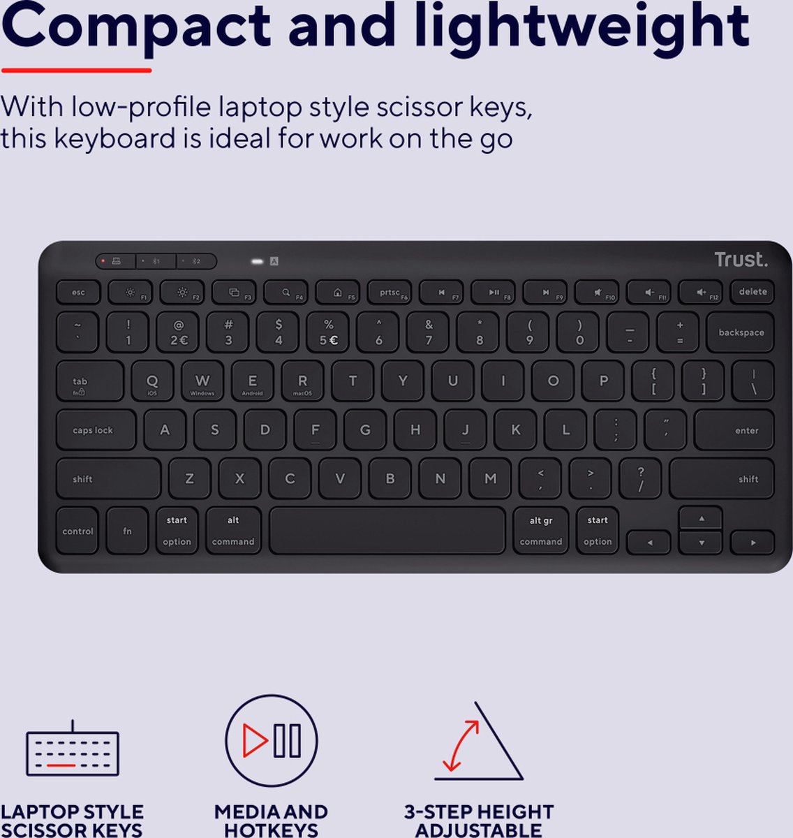 Trust Lyra Compact draadloos toetsenbord 2,4 GHz USB, Bluetooth, 65% - Zwart