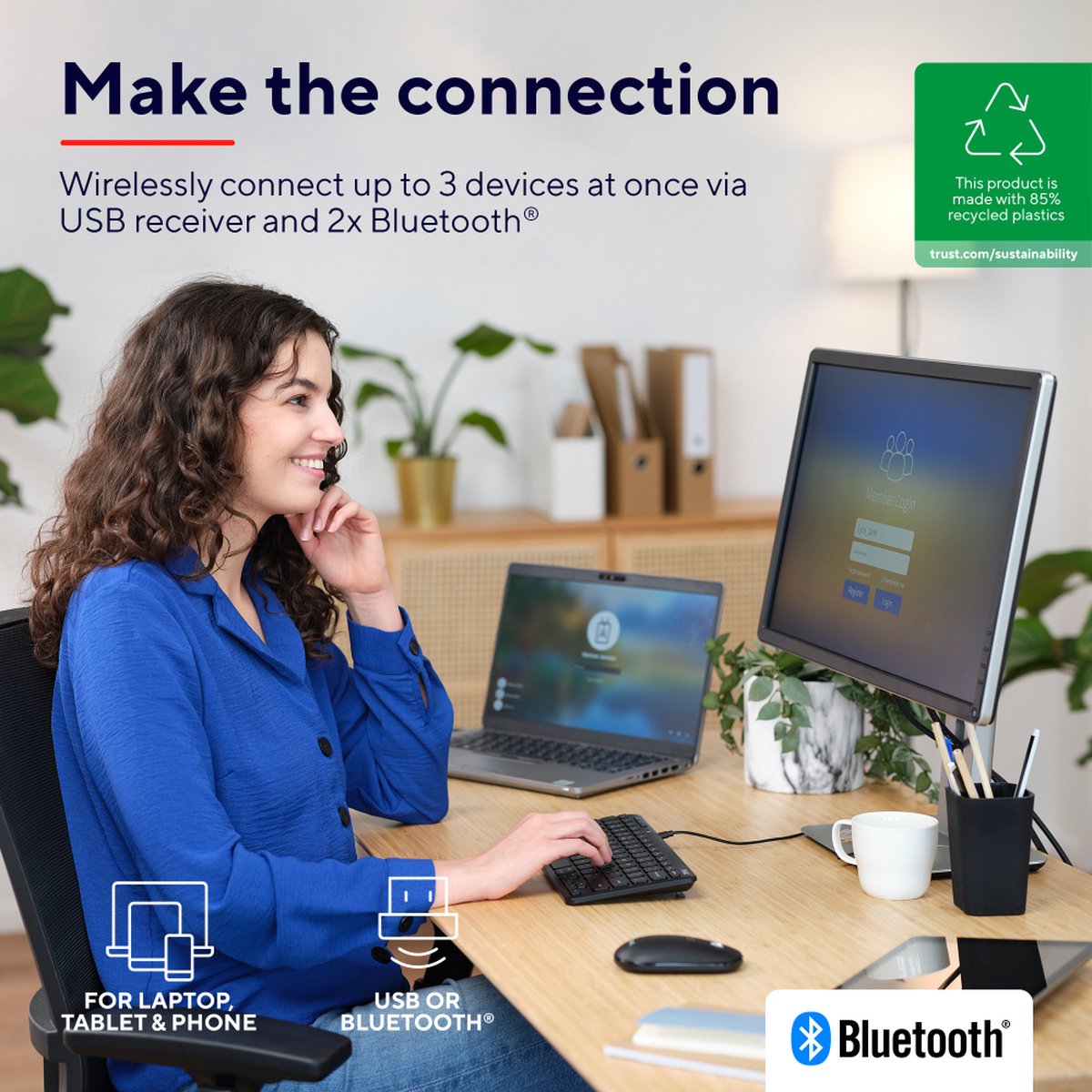 Trust Lyra Compact draadloos toetsenbord 2,4 GHz USB, Bluetooth, 65% - Zwart