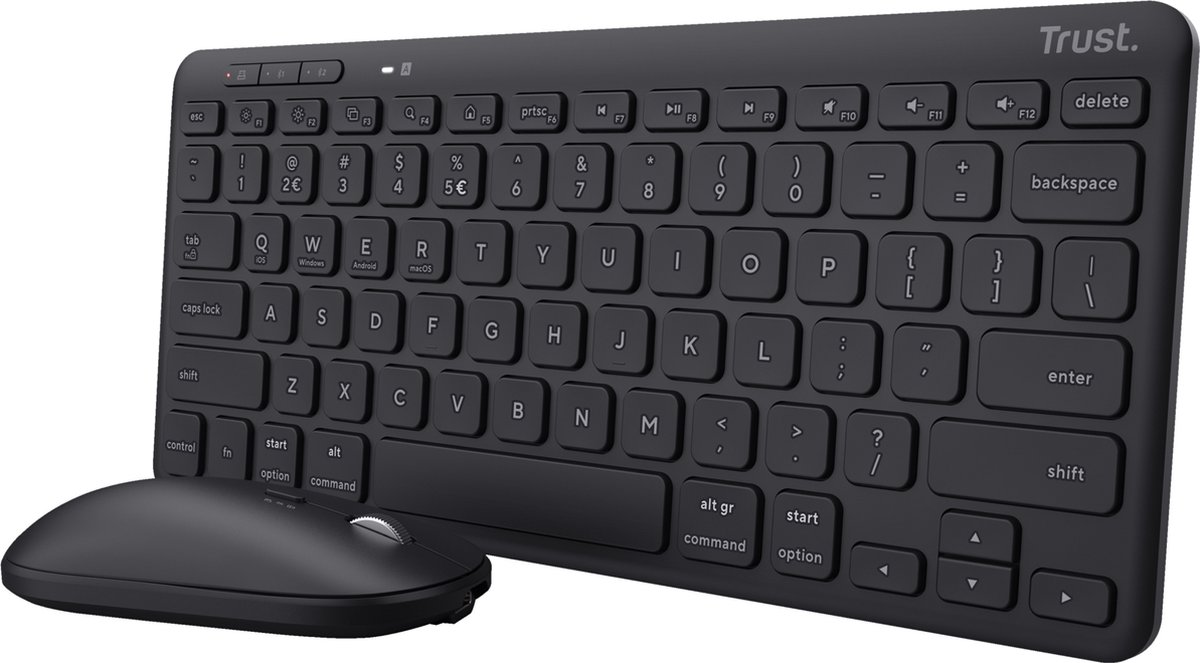 Trust Lyra Multi-Device Wireless Keyboard & Mouse 800 - 1.600 dpi, 2,4 GHz USB, Bluetooth, 65% - Zwart