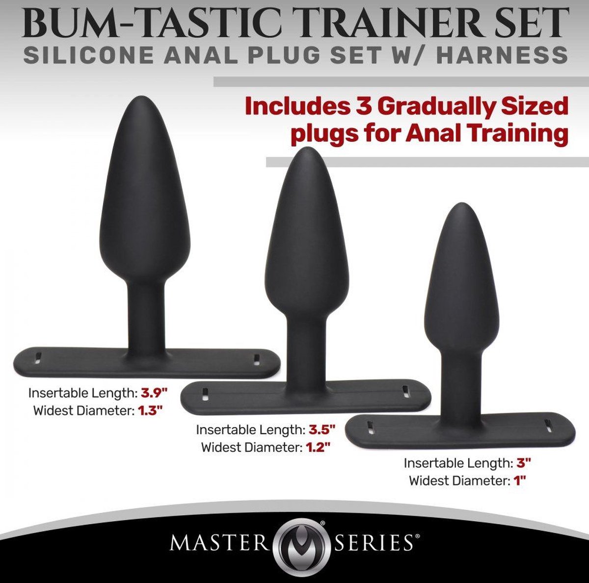 Master Series Bum-Tastic Anaal Plug Set met Harnas - Zwart