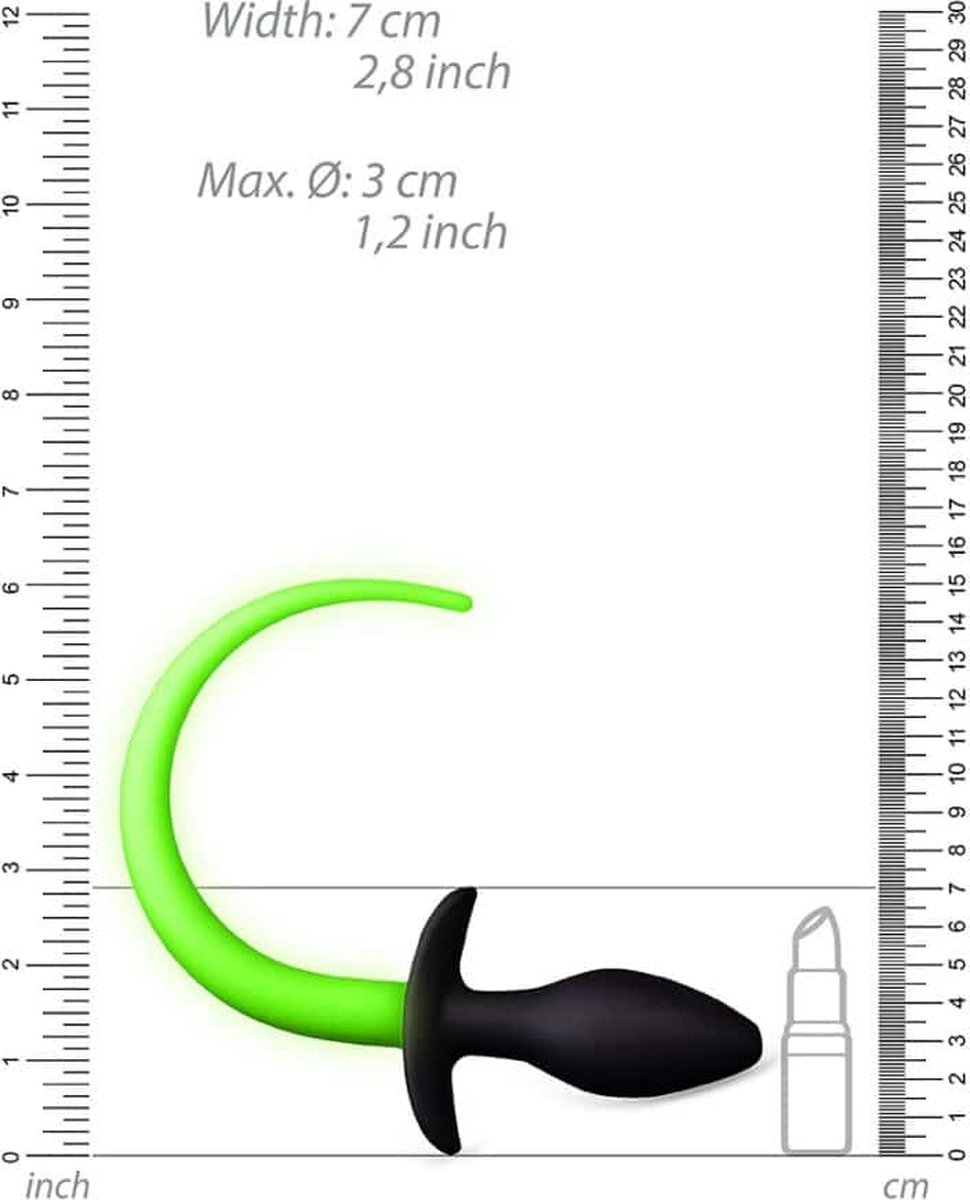 Ouch Puppy Tail Plug Glow in the Dark - Neon Groen/ - Zwart
