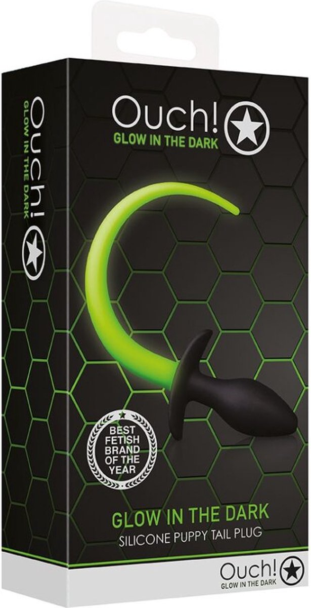 Ouch Puppy Tail Plug Glow in the Dark - Neon Groen/ - Zwart