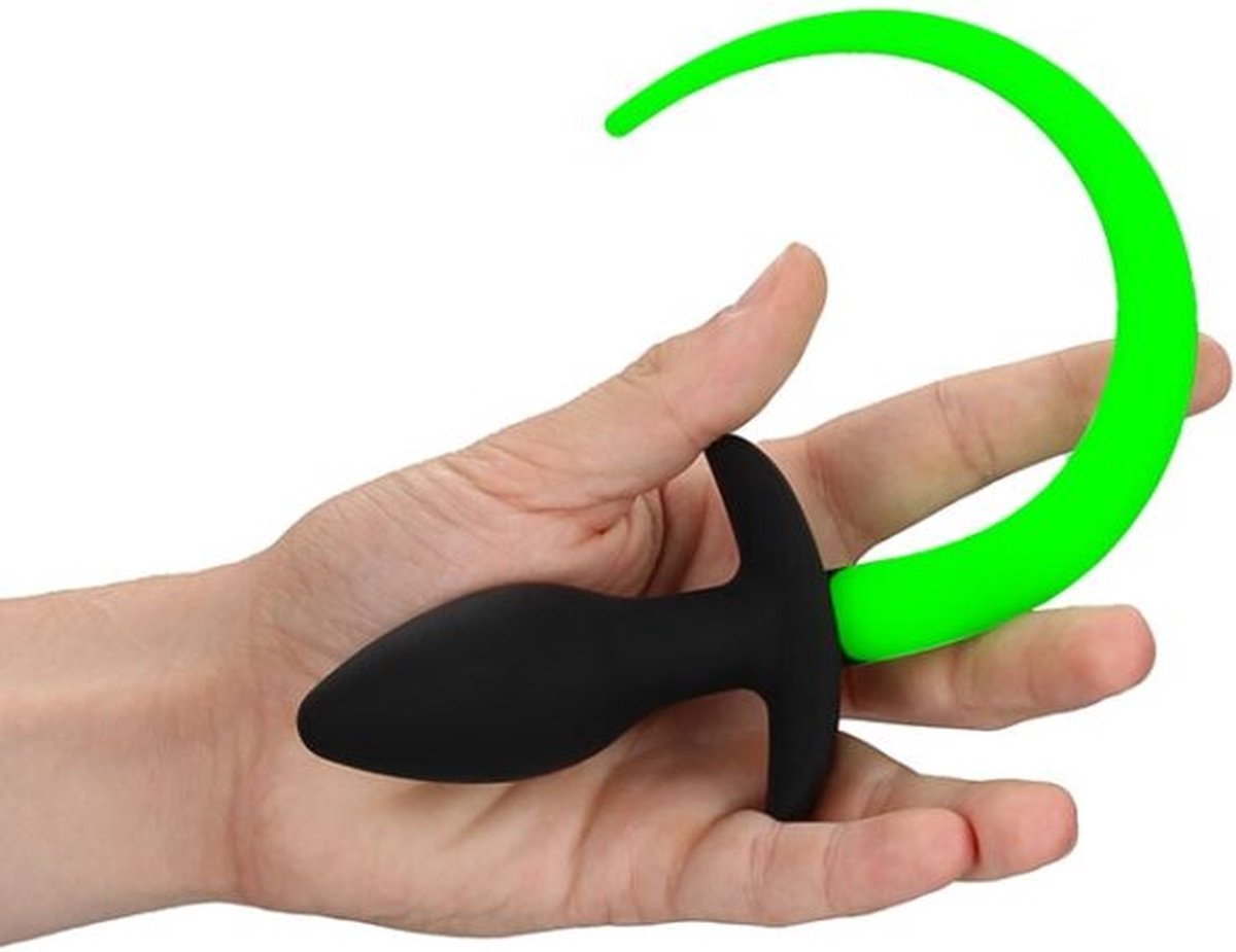 Ouch Puppy Tail Plug Glow in the Dark - Neon Groen/ - Zwart