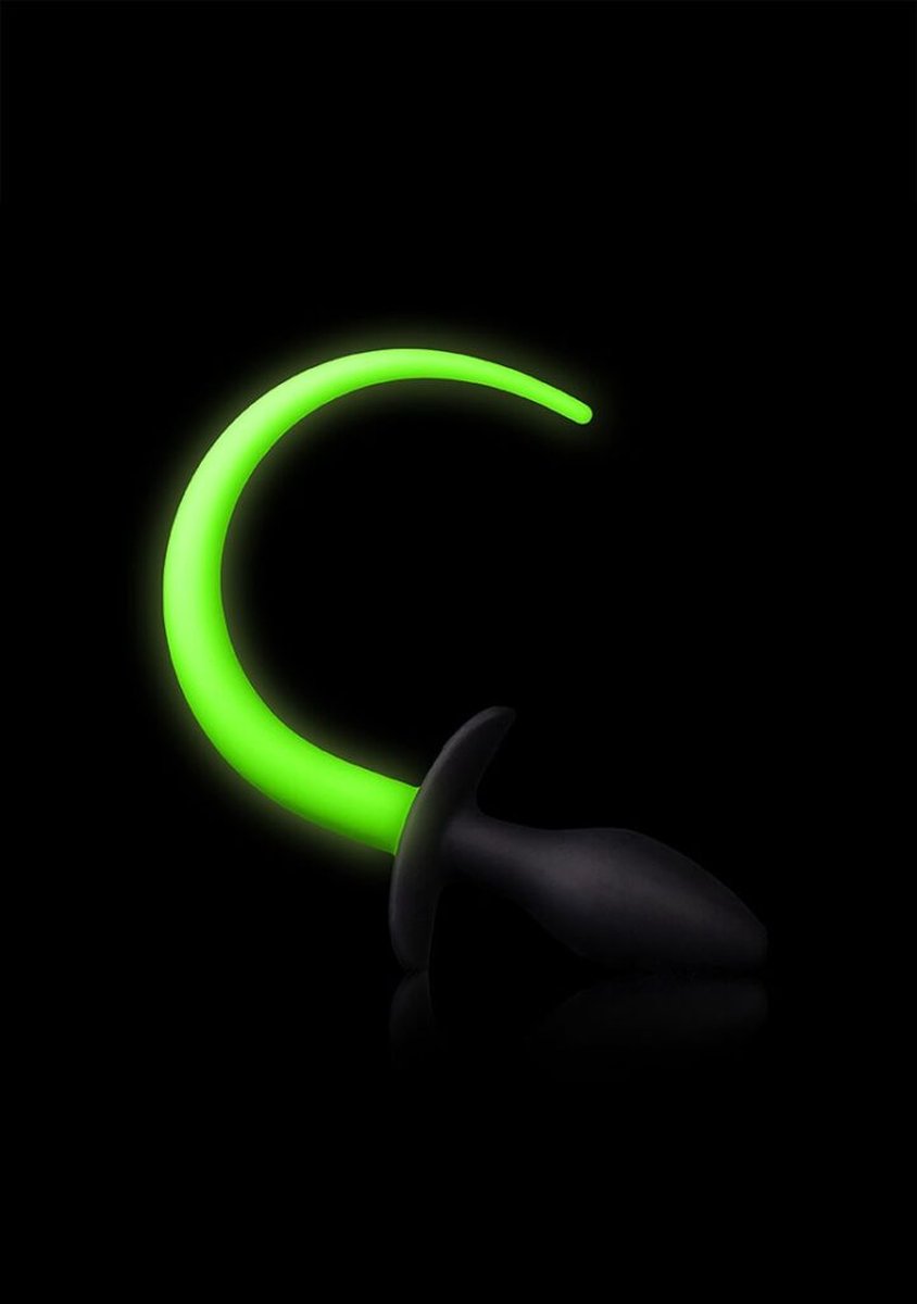 Ouch Puppy Tail Plug Glow in the Dark - Neon Groen/ - Zwart