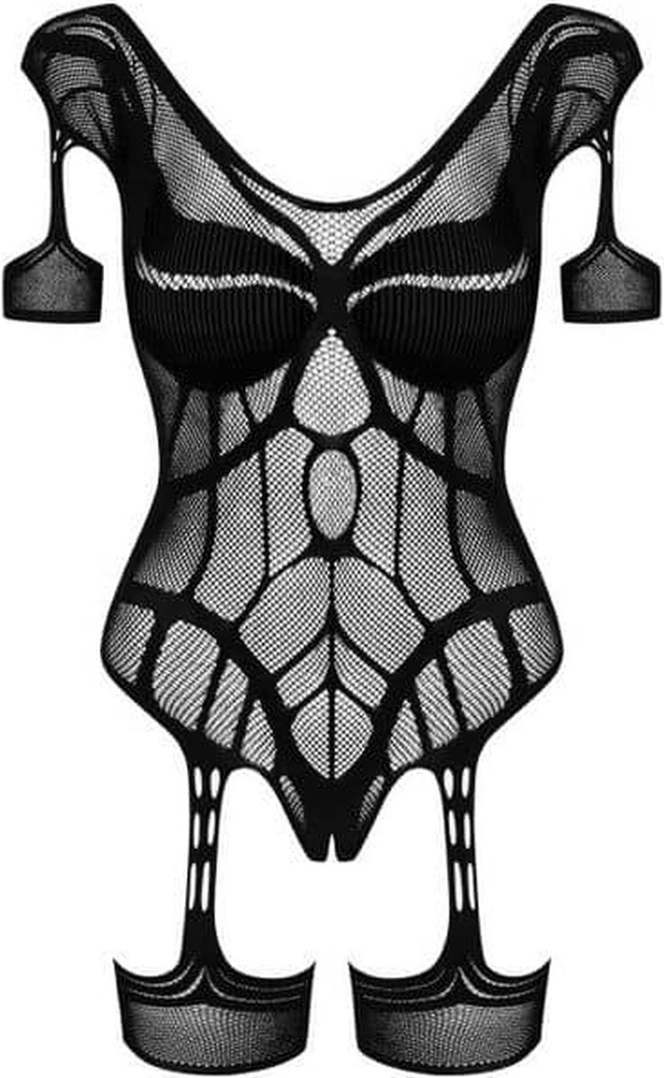 Obsessive Mesh Body Met Jarretel Design - Zwart