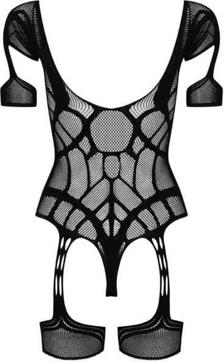 Obsessive Mesh Body Met Jarretel Design - Zwart