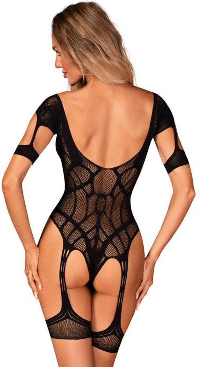 Obsessive Mesh Body Met Jarretel Design - Zwart
