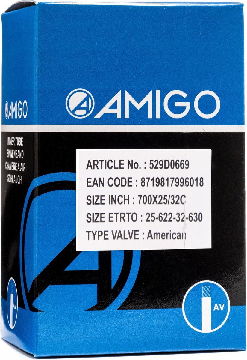 Amigo Binnenband 28 x 1.00-1.25 (25/32-622/630) AV 48 mm - Zwart