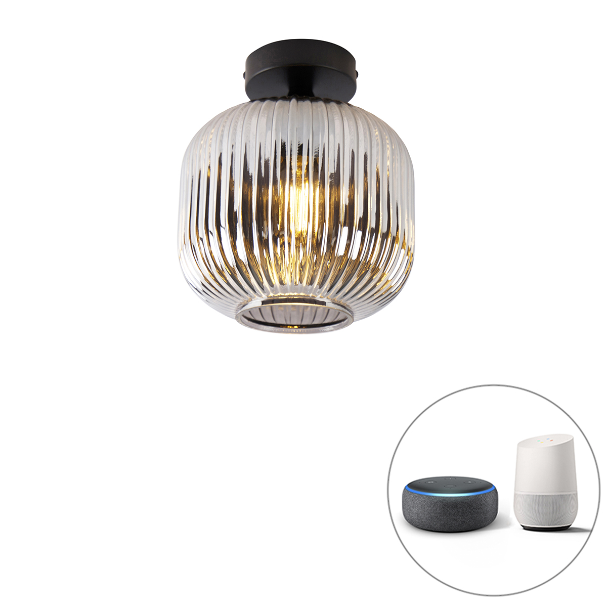 QAZQA Smart plafondlamp met smoke glas incl. Wifi A60 - Karel - Zwart