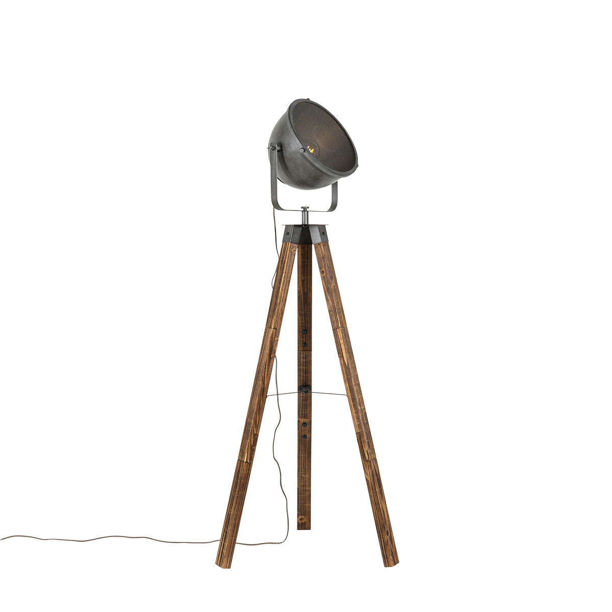 QAZQA Industriële vloerlamp tripod staal met hout kantelbaar - Emado - Grijs