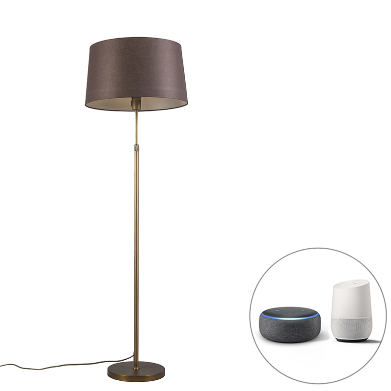 QAZQA Smart vloerlamp brons met bruine kap 45 cm incl. Wifi A60 - Parte