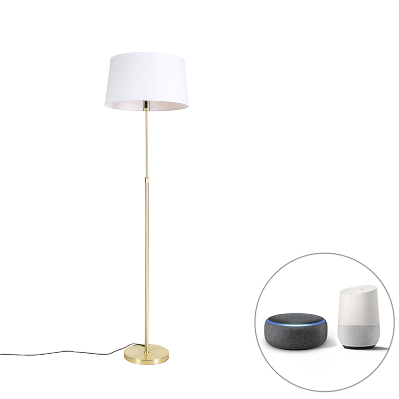 QAZQA Smart vloerlamp goud met linnen kap wit 45 cm incl. Wifi A60 - Parte