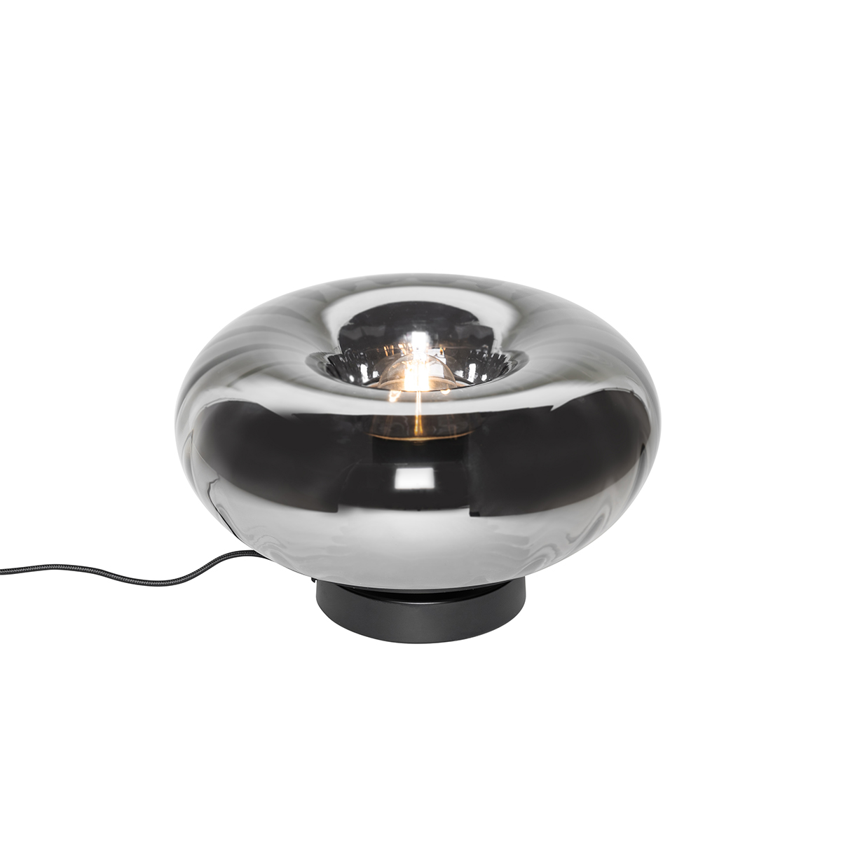 QAZQA Art deco tafellamp met smoke glas - Ayesha - Zwart