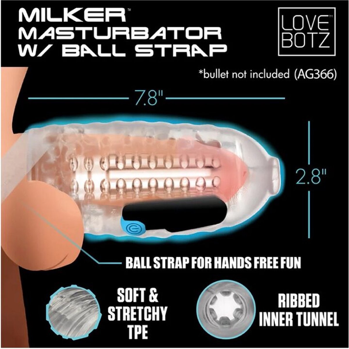 Lovebotz Milker TPE Masturbator met Ball Strap