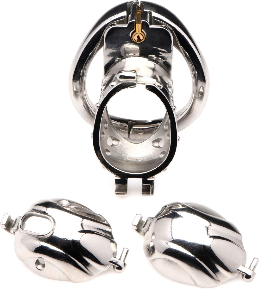 Master Series Entrapment Deluxe Locking Chastity Cage - Silver