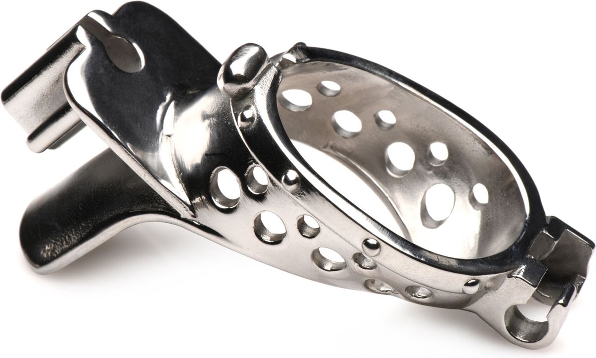 Master Series Entrapment Deluxe Locking Chastity Cage - Silver