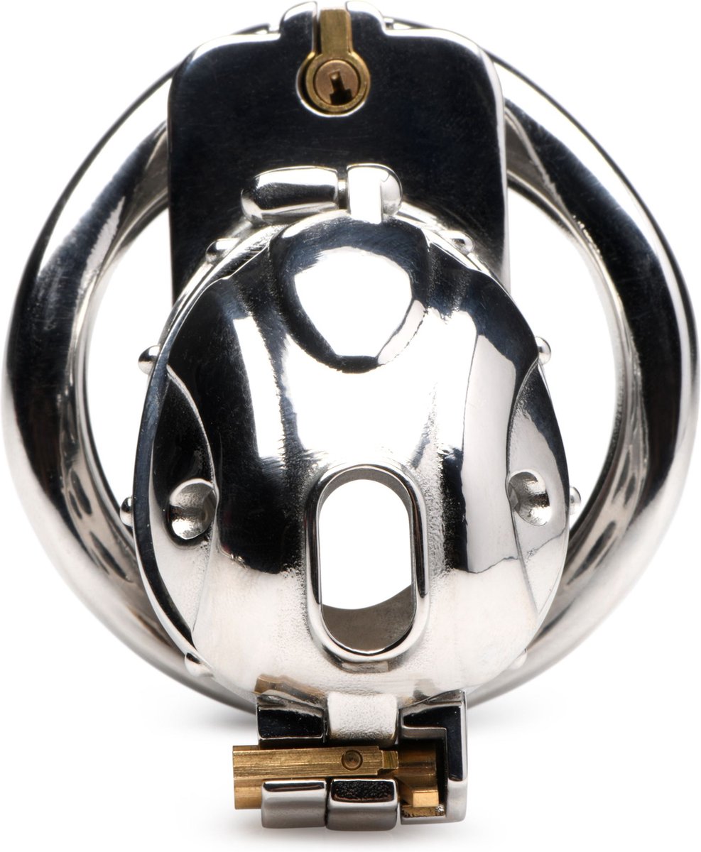 Master Series Entrapment Deluxe Locking Chastity Cage - Silver