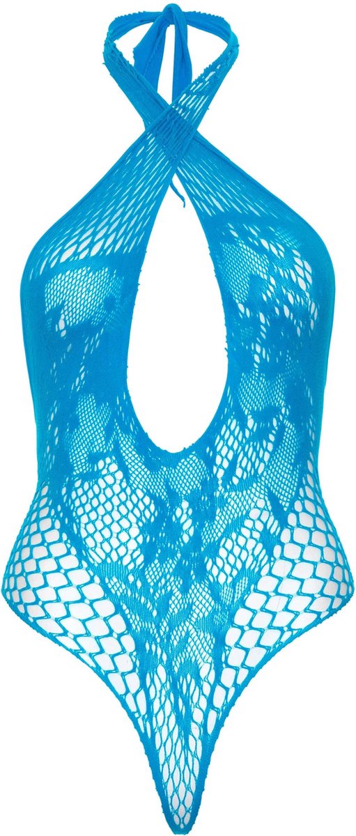 Leg Avenue Halterbody van kant en netstof - Turkoois - Blauw