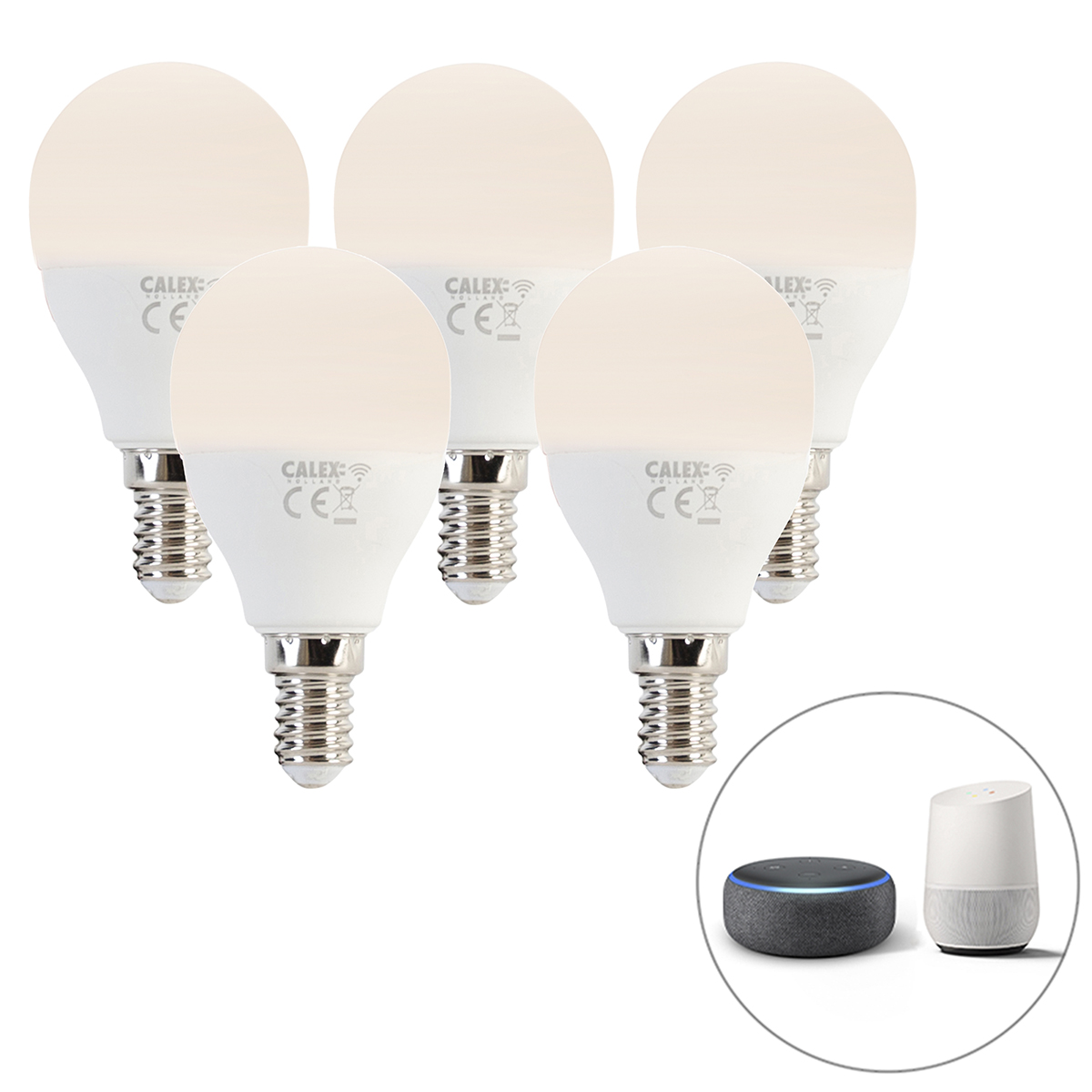 Calex Set van 5 smart E14 RGBW LED lampen P45 mat 4,9W 470 lm 2200-4000K