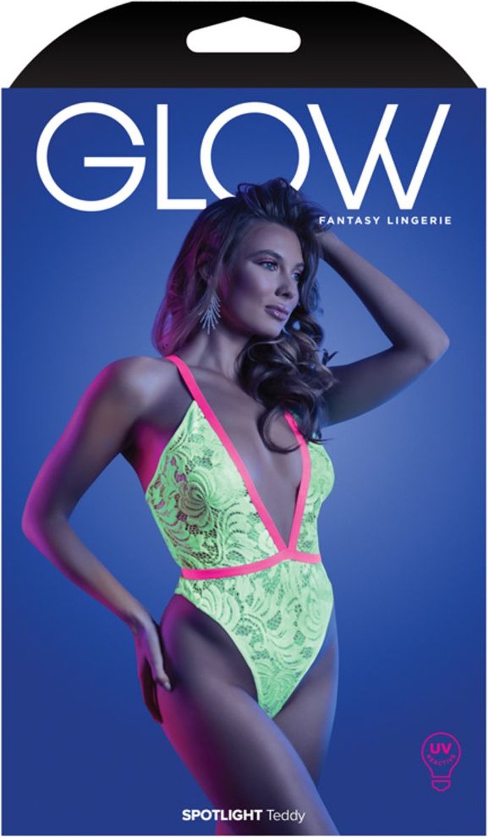 Glow SPOTLIGHT - Body van Elastisch Kant met Drukknoopsluiting - Neon - Groen