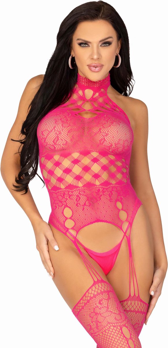 Leg Avenue Halternek Jarretel Catsuit - Roze