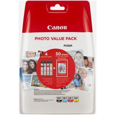 Canon Multipack BK/C/M/Y CLI-581 + 50vel fotopapier 2106C005 Replace: N/A
