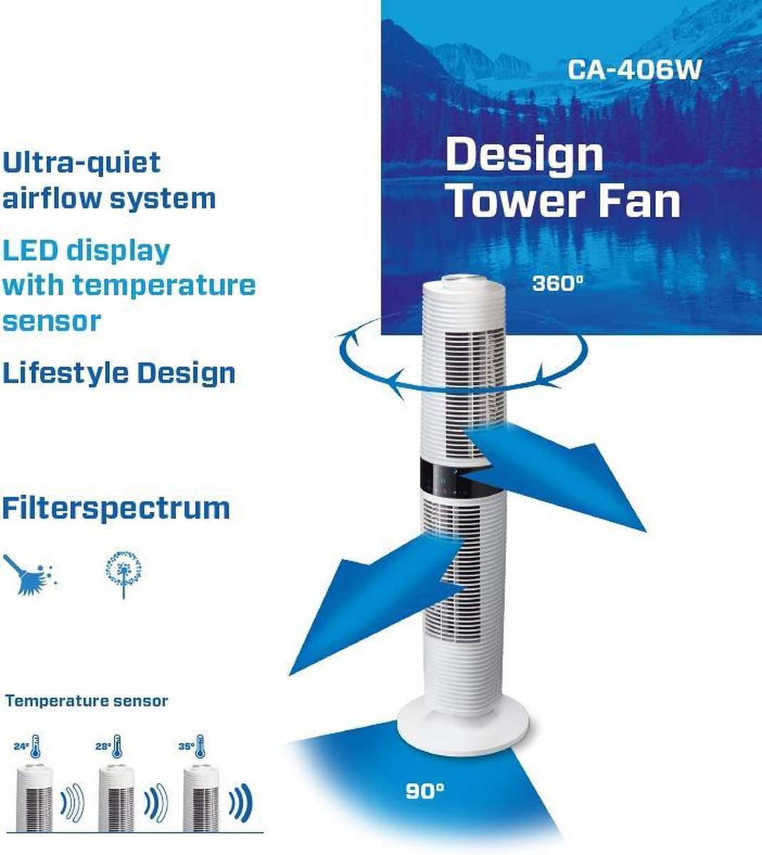 Clean Air Optima CA406W Design Tower Fan Torenventilator Wit