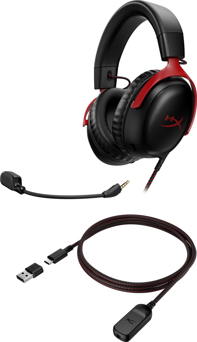 HyperX Cloud Iii Wired Gaming Headset - Zwart/rood (pc PS5 Xbox Series X/s)
