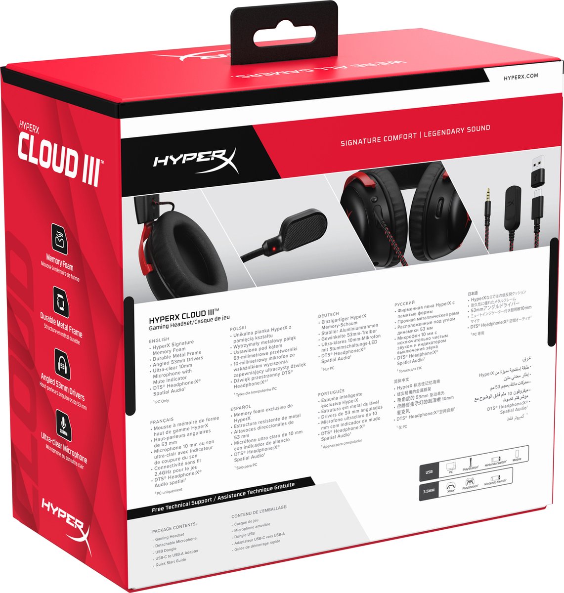 HyperX Cloud Iii Wired Gaming Headset - Zwart/rood (pc PS5 Xbox Series X/s)