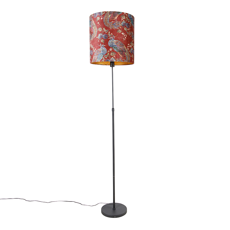 QAZQA Vloerlamp zwart kap pauw dessin rood 40 cm - Parte