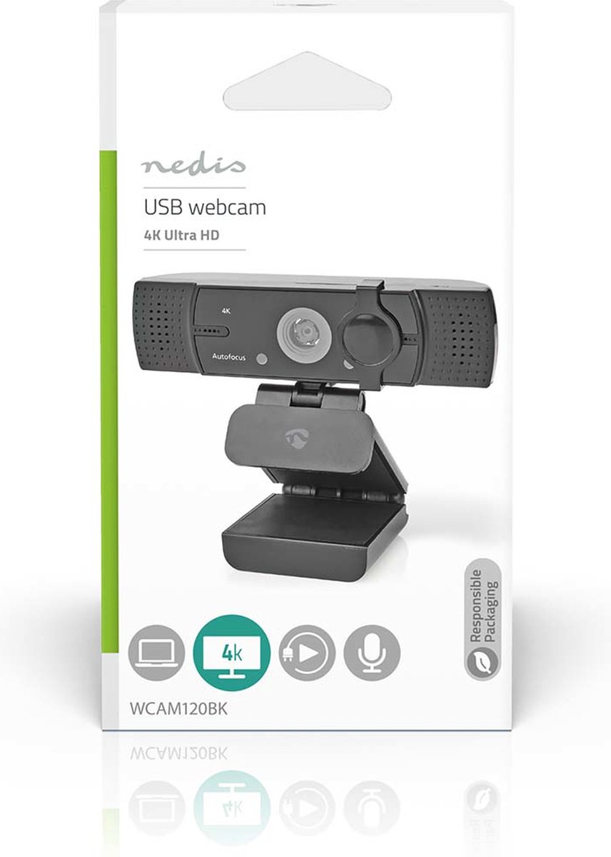 Nedis Webcam | Full HD@60fps / 4K@30fps | Automatische Scherpstelling | Ingebouwde Microfoon | - Zwart