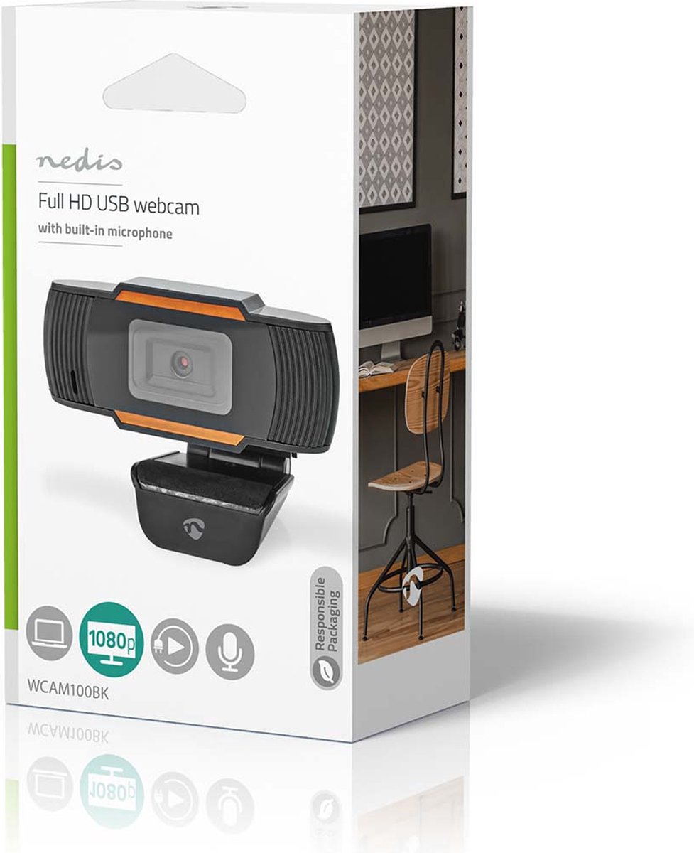 Nedis Webcam | Full HD@30fps | Vaste Scherpstelling | Ingebouwde Microfoon | - Zwart
