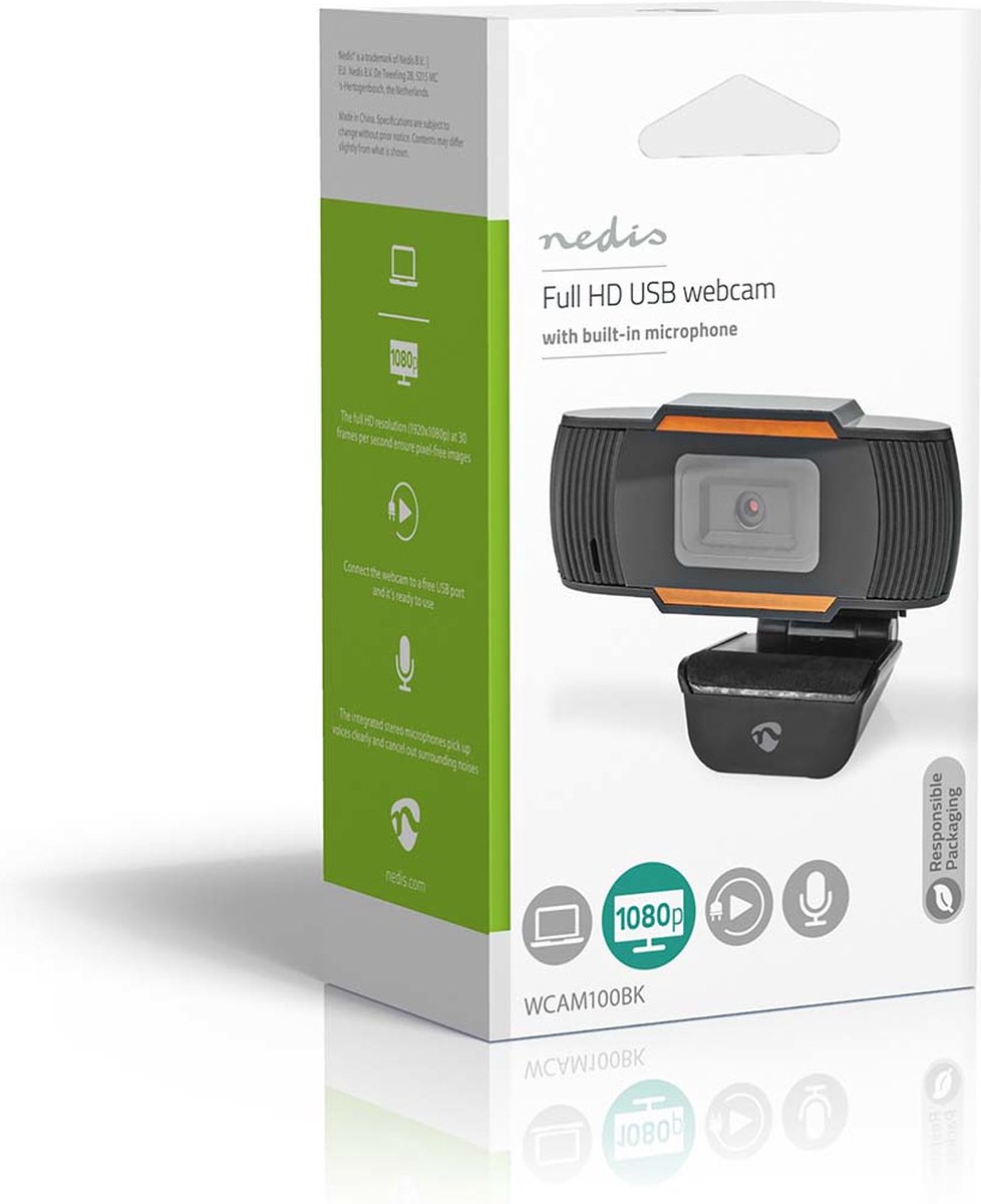 Nedis Webcam | Full HD@30fps | Vaste Scherpstelling | Ingebouwde Microfoon | - Zwart