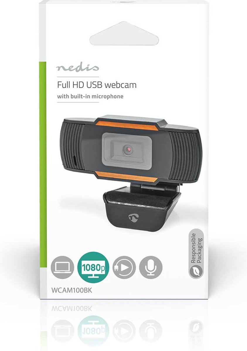 Nedis Webcam | Full HD@30fps | Vaste Scherpstelling | Ingebouwde Microfoon | - Zwart