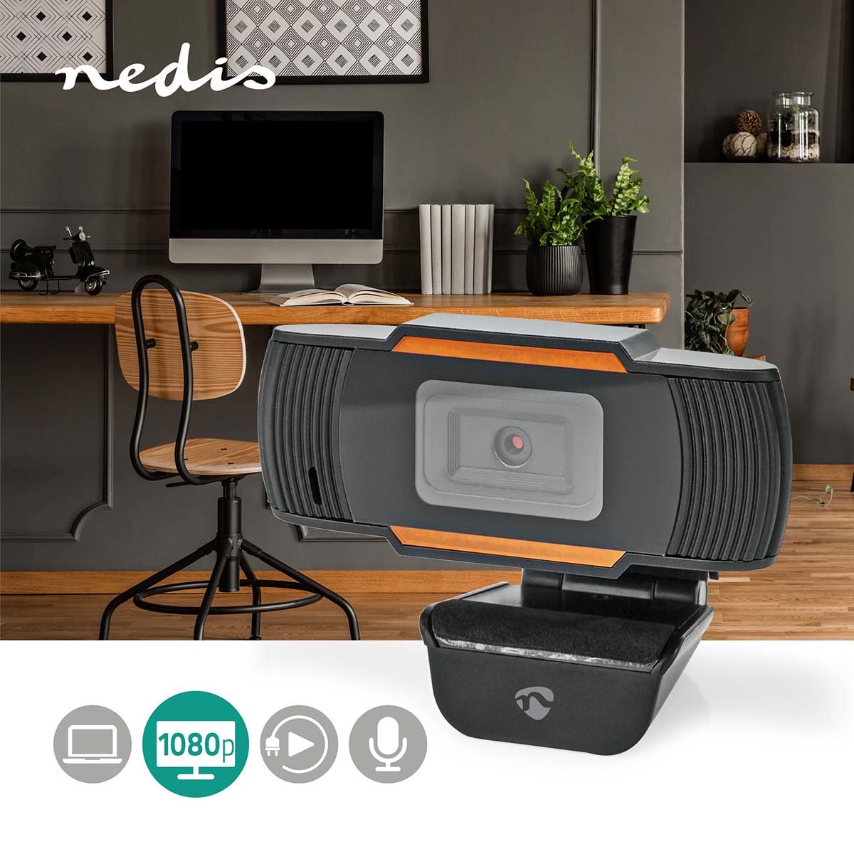 Nedis Webcam | Full HD@30fps | Vaste Scherpstelling | Ingebouwde Microfoon | - Zwart