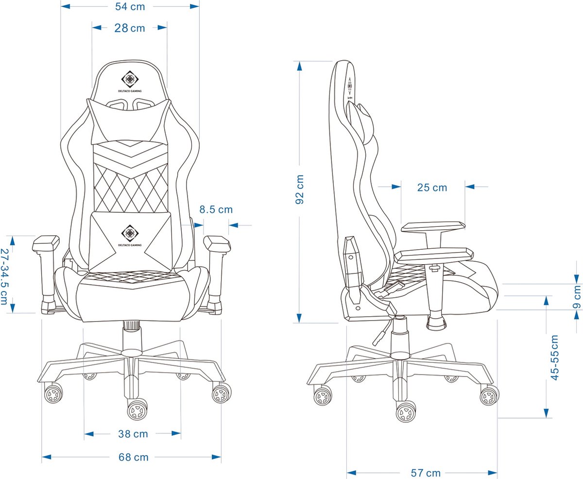 Deltaco GAM-080-W gamestoel Gaming leunstoel Gecapitonneerde zitting Wit