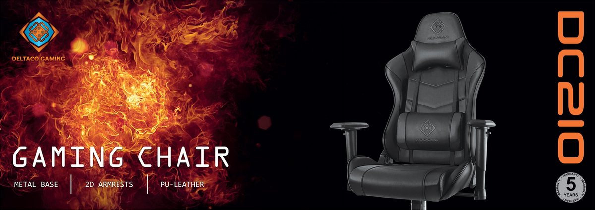 Deltaco GAM-096 gamestoel Universele gamestoel Gestoffeerde gevoerde zitting Zwart