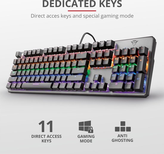 Trust GXT865 Asta Mechanisch Gaming Toetsenbord - Zwart