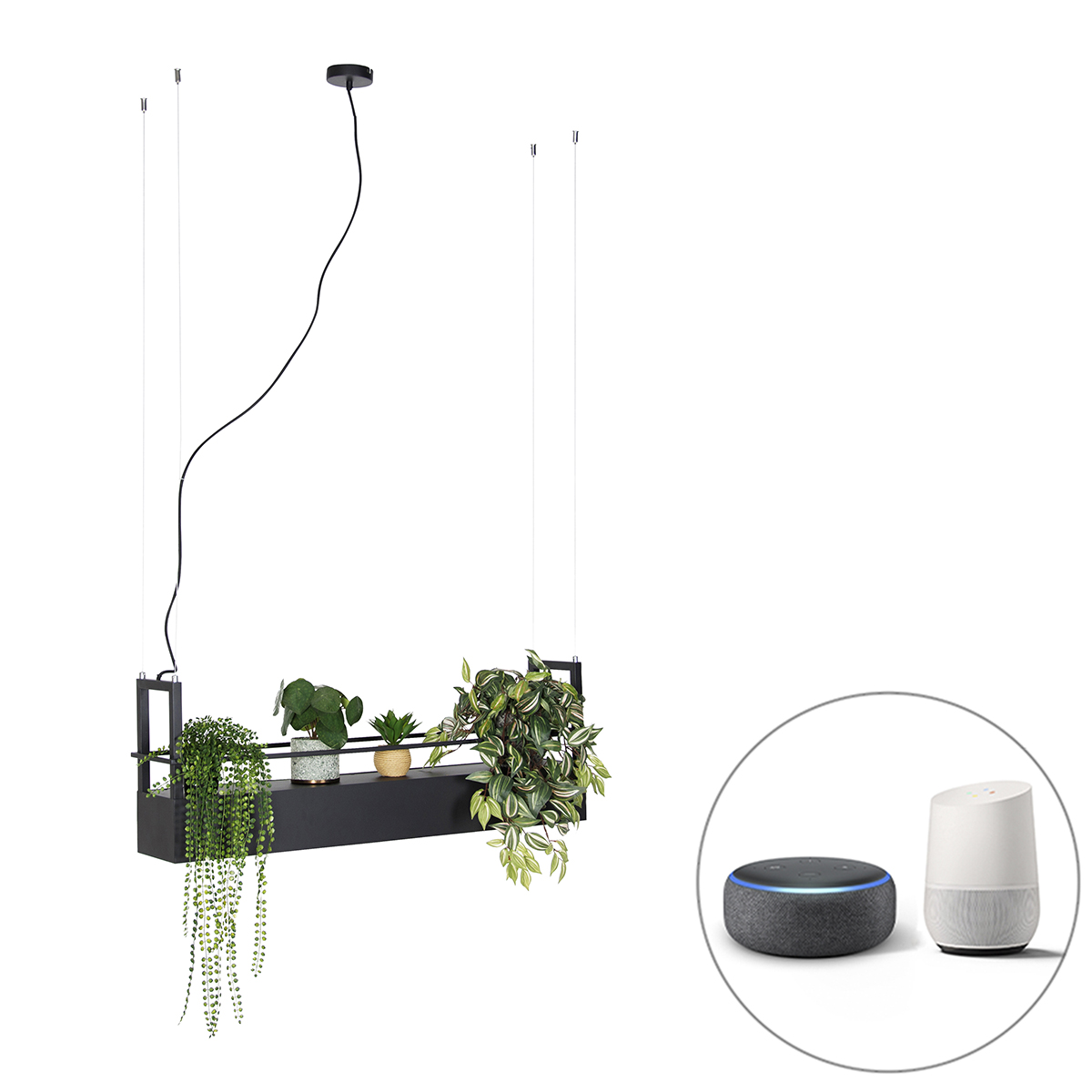 QAZQA Smart hanglamp met rek incl. 4 Wifi GU10 - Cage Rack - Zwart