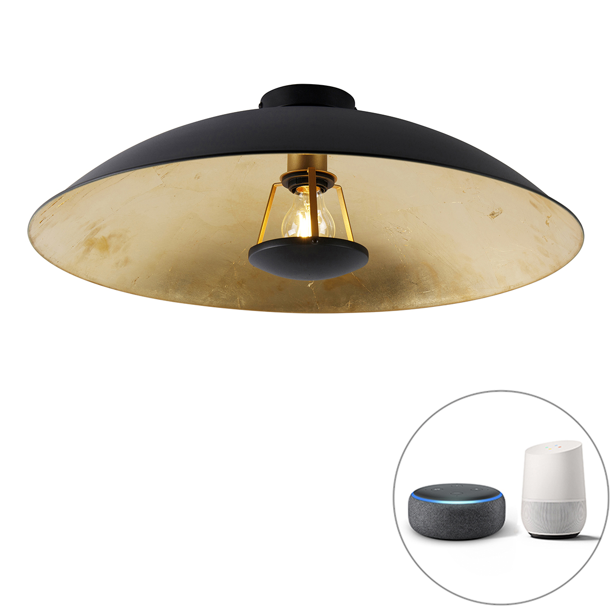 QAZQA Smart plafondlamp met goud 60 cm incl. Wifi A60 - Emilienne - Zwart