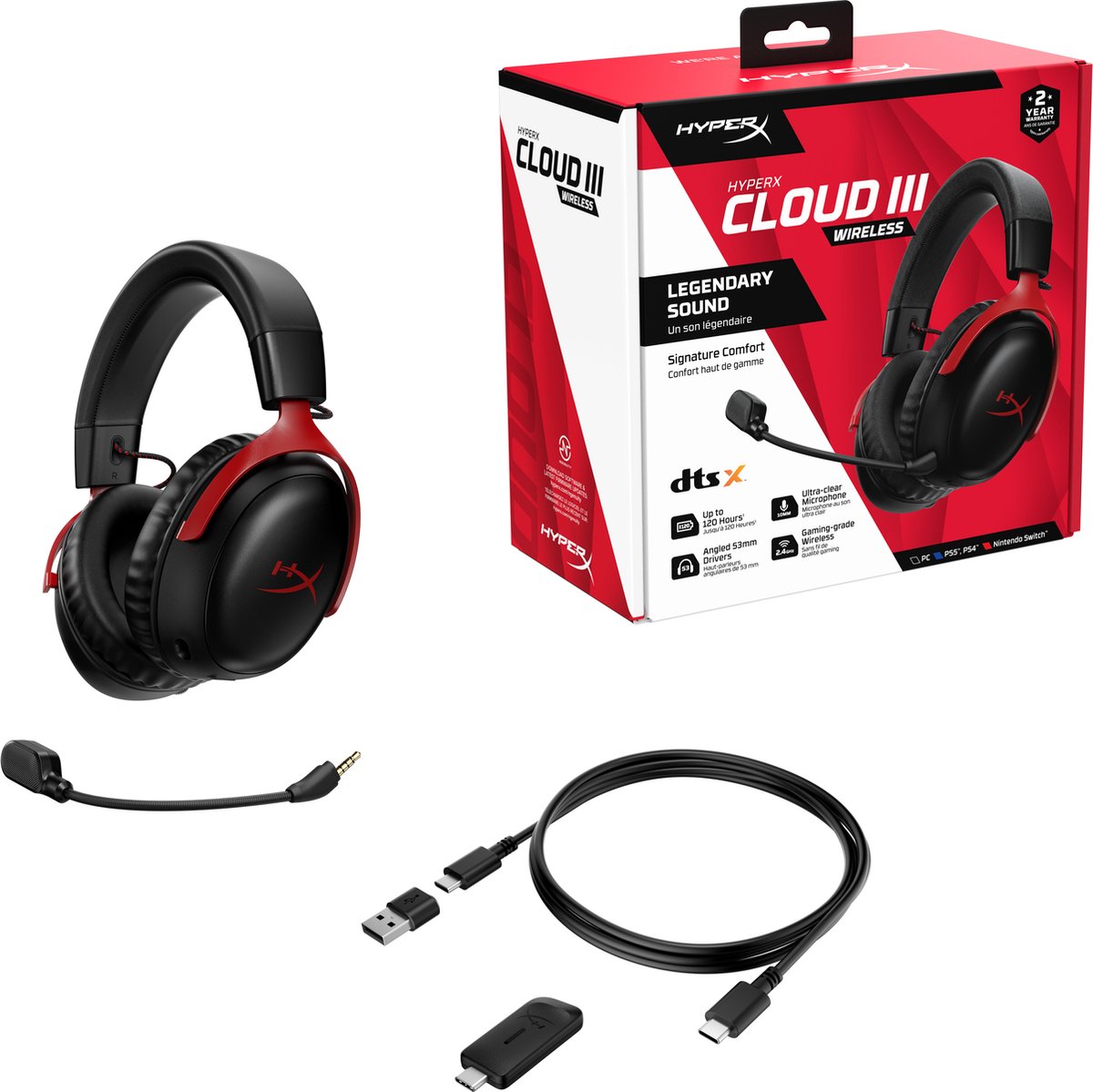HyperX Cloud Iii Draadloze Gaming Headset - Zwart/rood (pc/ps5/ps4)