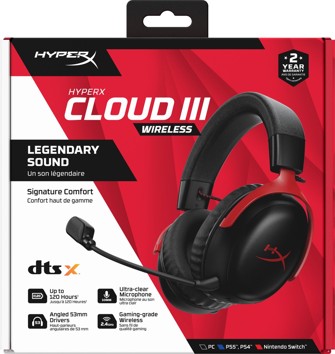 HyperX Cloud Iii Draadloze Gaming Headset - Zwart/rood (pc/ps5/ps4)