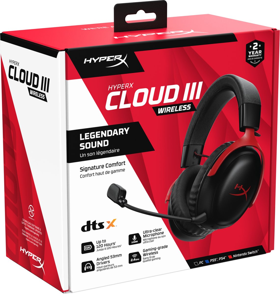 HyperX Cloud Iii Draadloze Gaming Headset - Zwart/rood (pc/ps5/ps4)