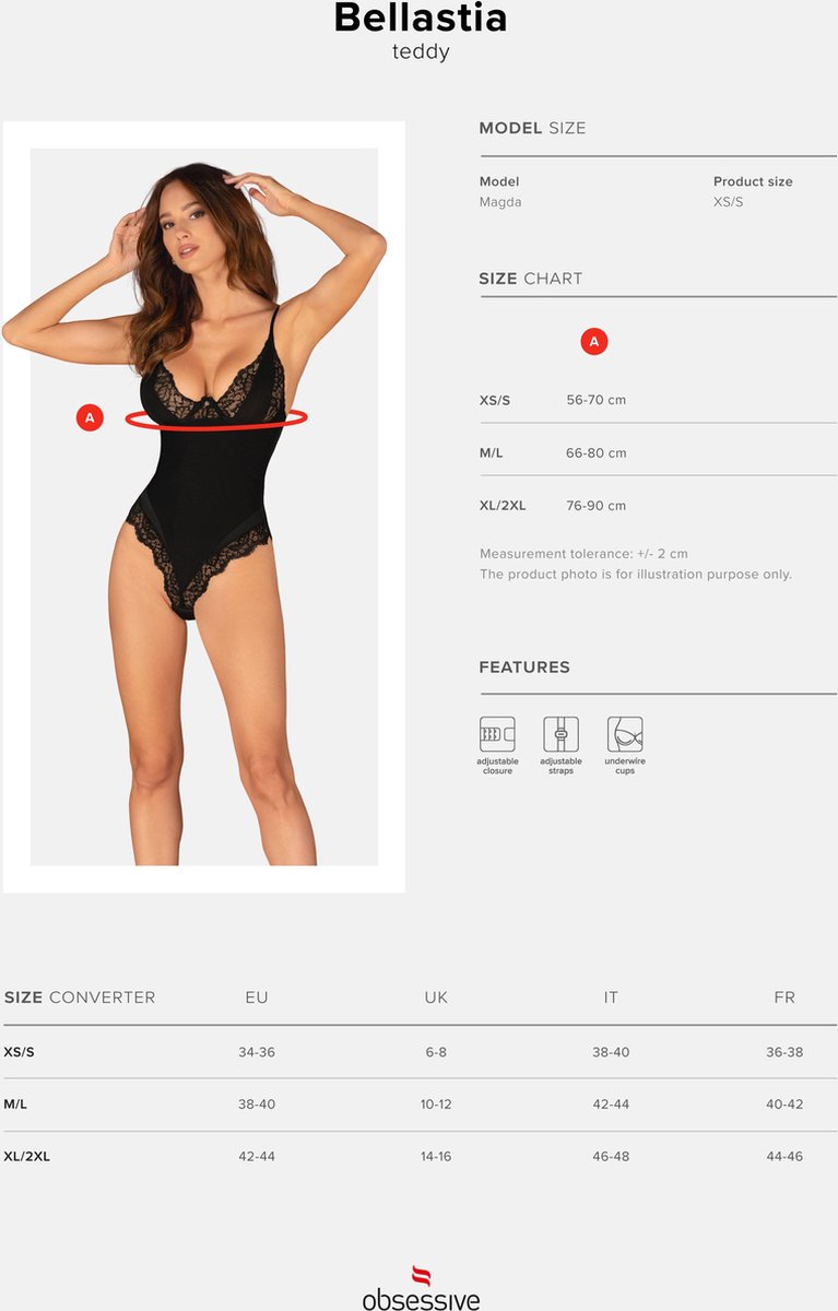 Obsessive Bellastia Body Met Beugel Cups - Zwart