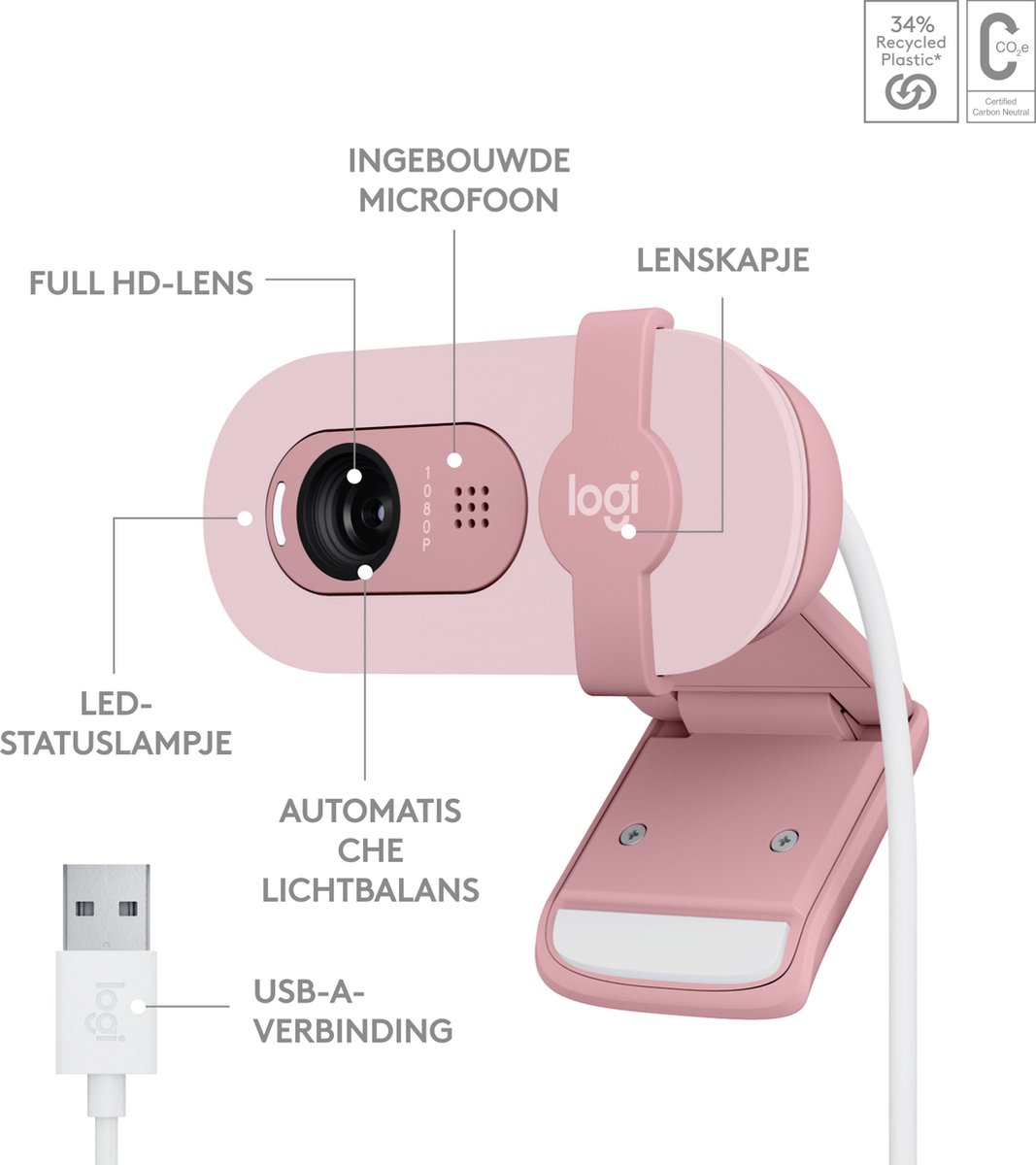 Logitech Brio 100 Full Hd Webcam Roze
