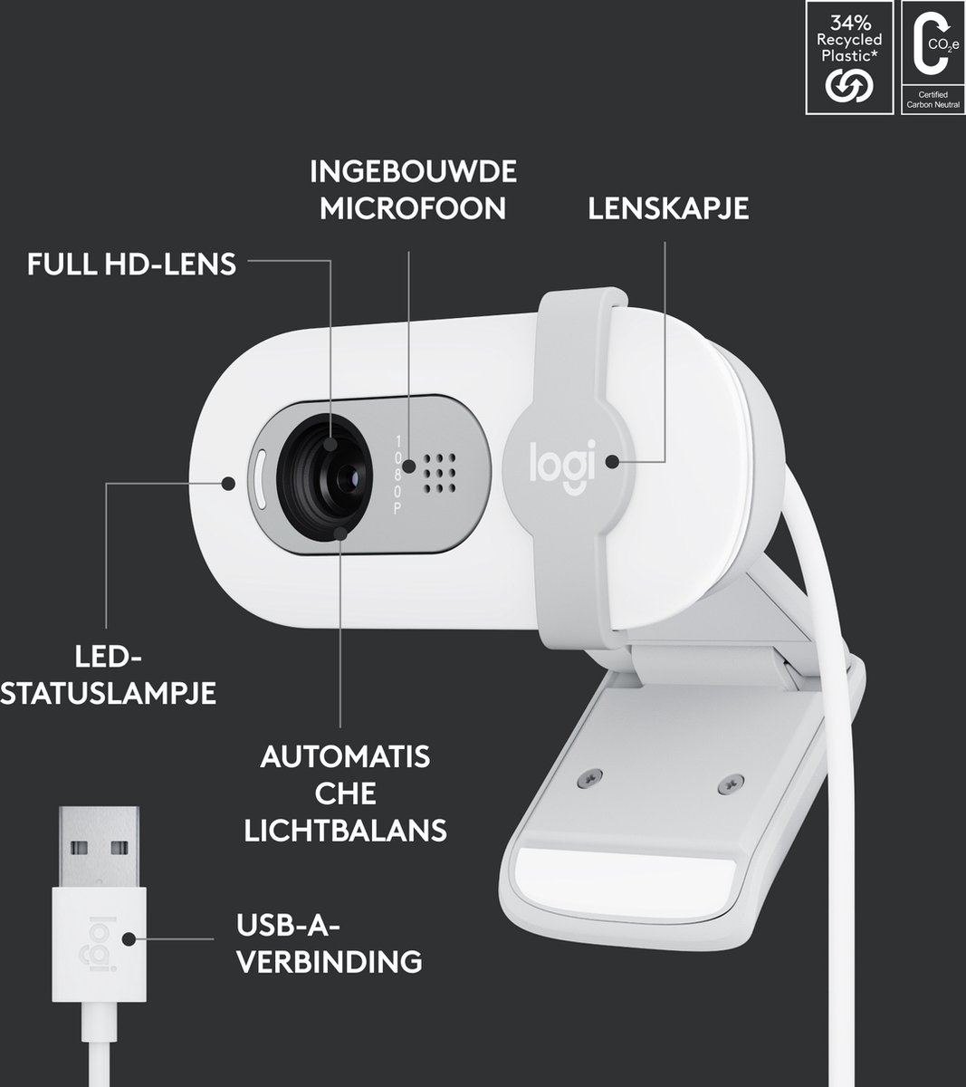 Logitech Brio 100 Full Hd Webcam Wit