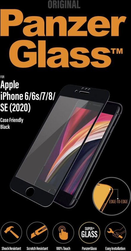 PanzerGlass Case Friendly Apple iPhone SE 2 / 8 / 7 / 6 / 6s Screenprotector Glas - Zwart