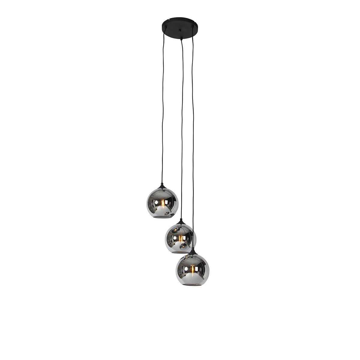QAZQA Smart hanglamp zwart met smoke glas incl. 3 Wifi A60 - Wallace - Grijs